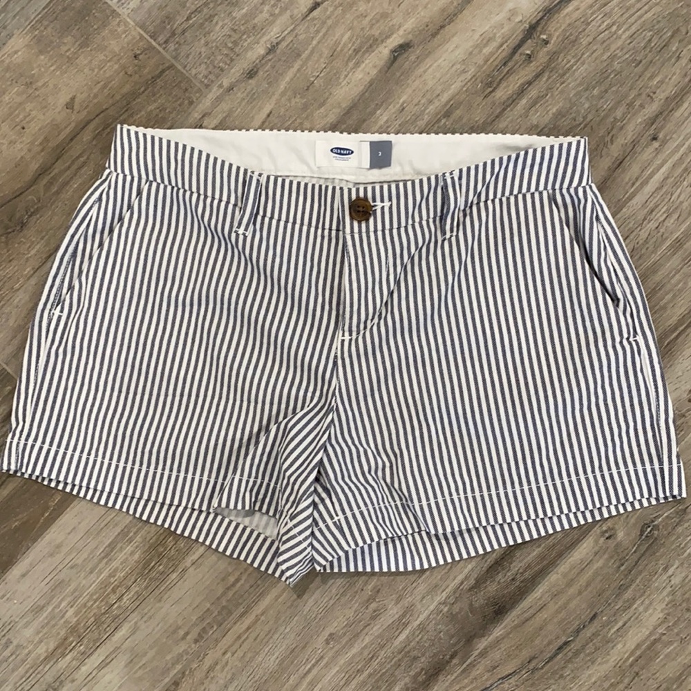 Blue and white striped shorts